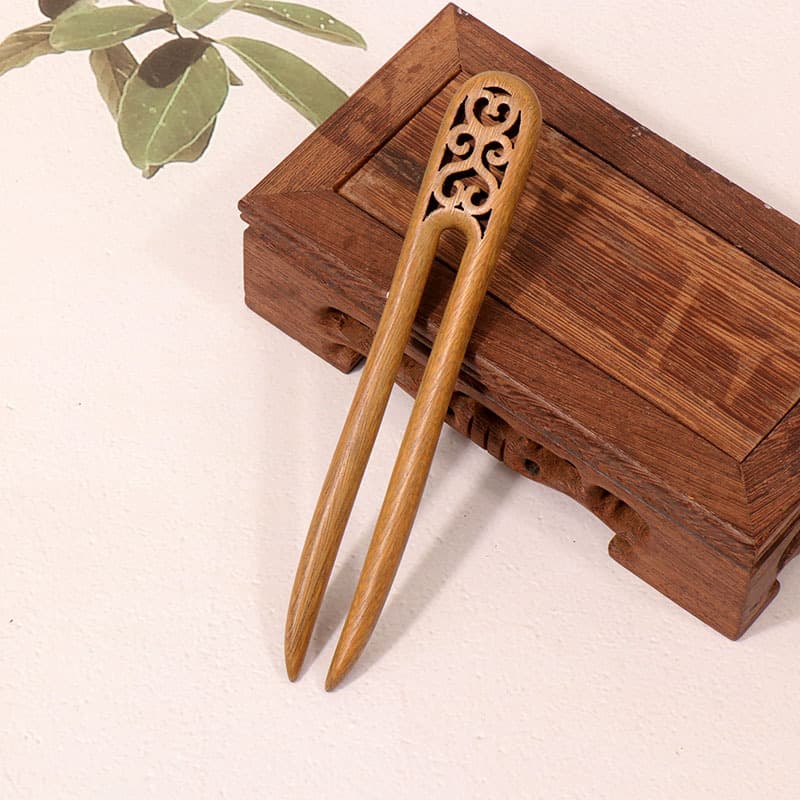 Green sandalwood hairpin---small window grille (13cm)