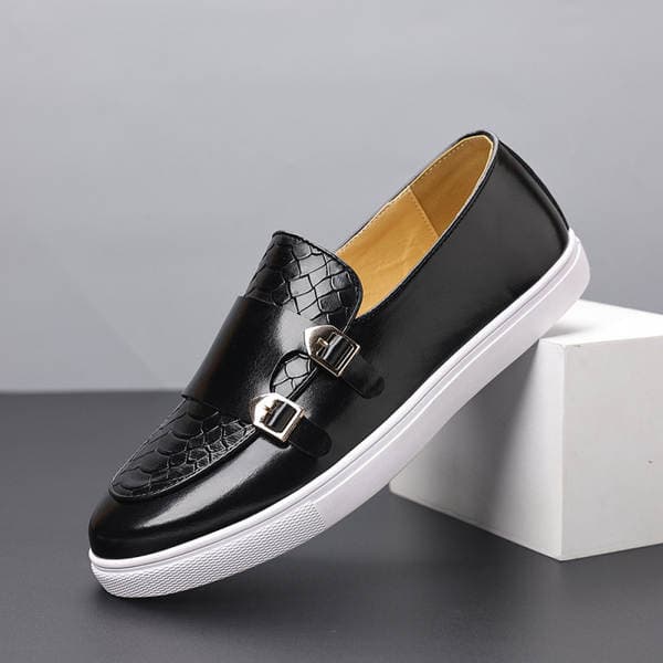 Kişilər üçün payız slip-on ayaqqabıları, Koreya/Britaniya üslubunda, dəbli, tokalı, yumru burunlu, böyük ölçülərdə mövcuddur.