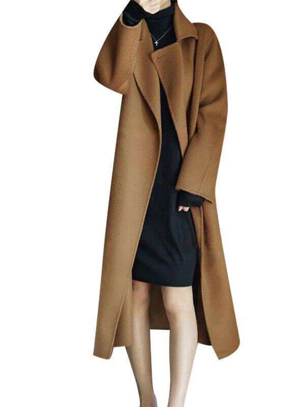 Double-sided over-the-knee cashmere overcoat women's autumn and winter water ripple mid-length tight waist profile 100% wool woolen overcoat 5