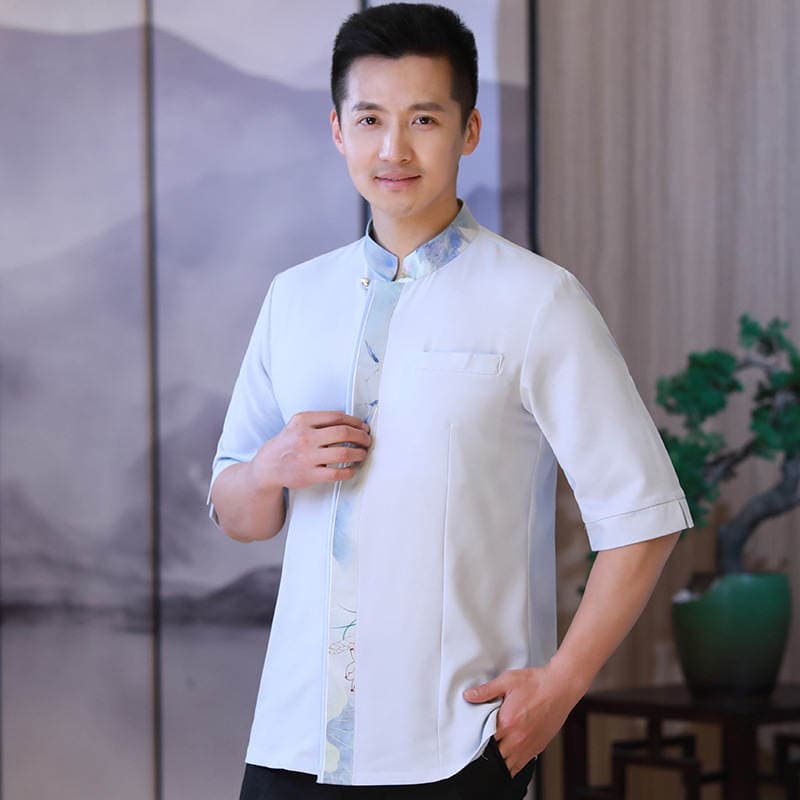 Waiter overalls summer short-sleeved women's breathable catering hot pot barbecue shop cake shop spring custom printed logo 4