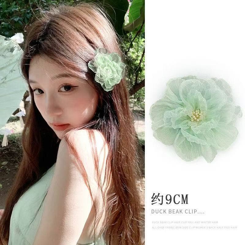 6007 mesh flower hairpin-green