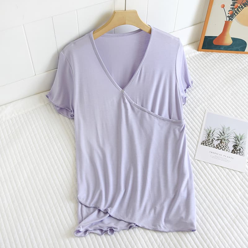 Light purple [short sleeve]-hidden button-coat