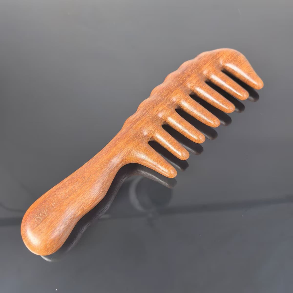 Dragon and phoenix sandalwood wide tooth massage comb with large handle