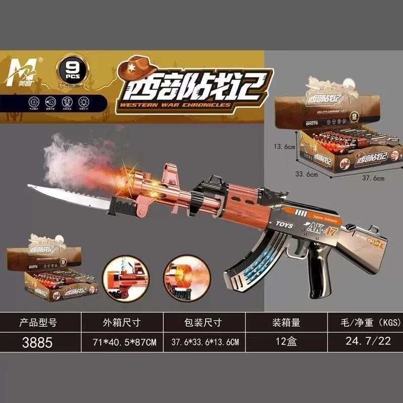 3885 electroplated ak47 sound and light vibration gun