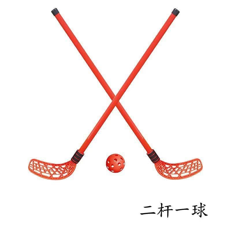 Children's hockey stick red 2 pieces with 1 ball