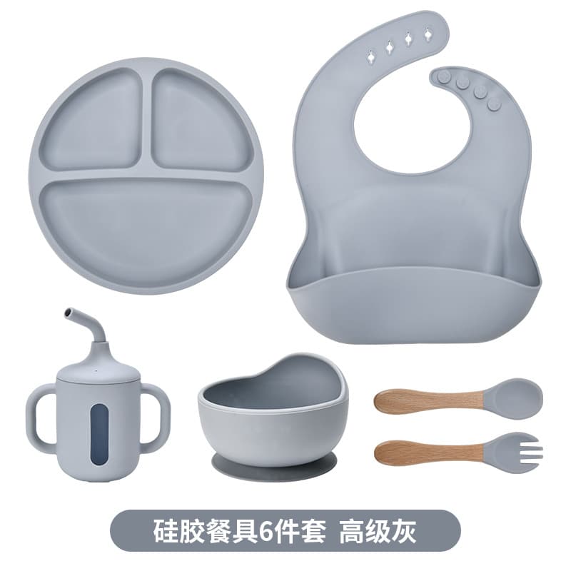 Premium gray dinnerware 6-piece set with transparent window cups