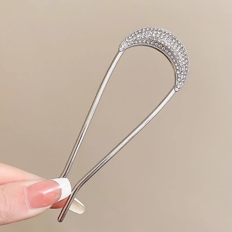 1#Silver rhinestone u-shaped hairpin