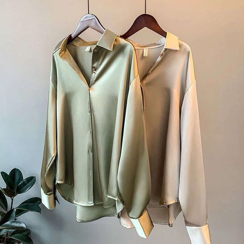 Long-Sleeved Satin Shirt Women's Design Niche 2025 Spring New Versatile Draped Retro Hong Kong Style Shirt Top 1