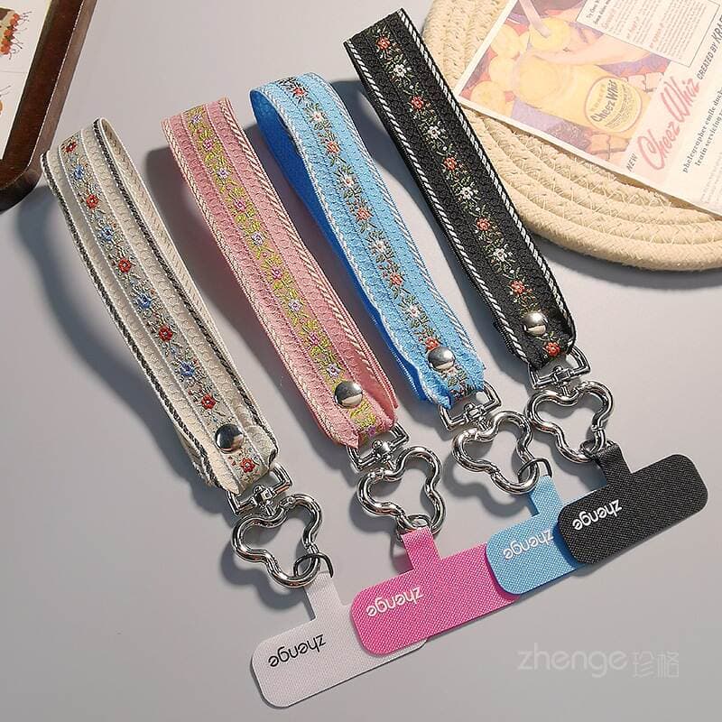 Mobile Phone Lanyard Pattern Embroidered Webbing Wide Version Women's Wrist Rope Short Style Outdoor Mountaineering Travel Shopping Photo Taking 4