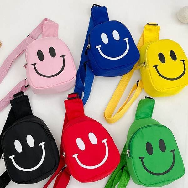 Children's Chest Bag with Smiley Face, Crossbody Bag, 2026 New Trendy Boys' Small Shoulder Bag, Kindergarten Baby Girls' Backpack