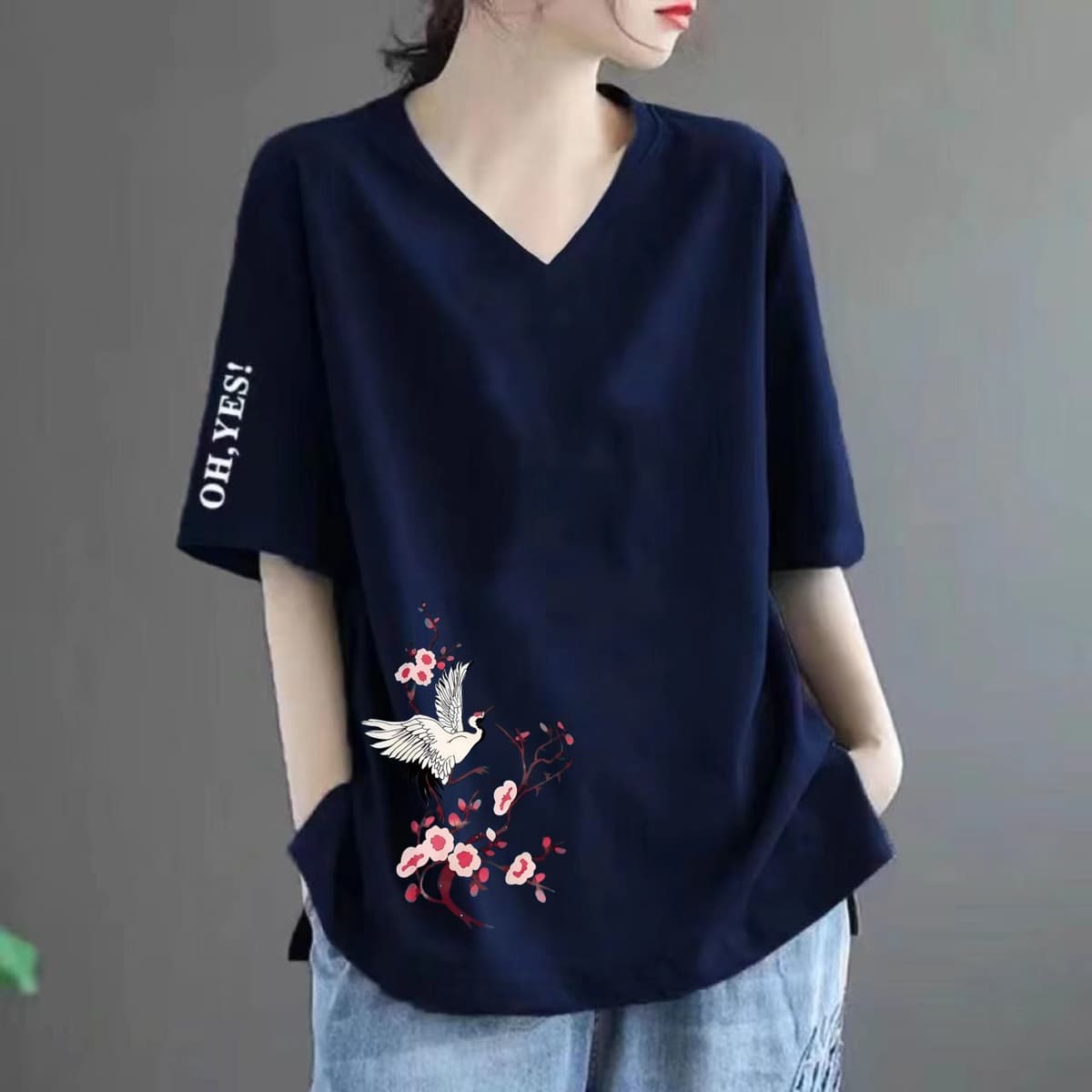 49 navy blue [part 2] crane plum blossom