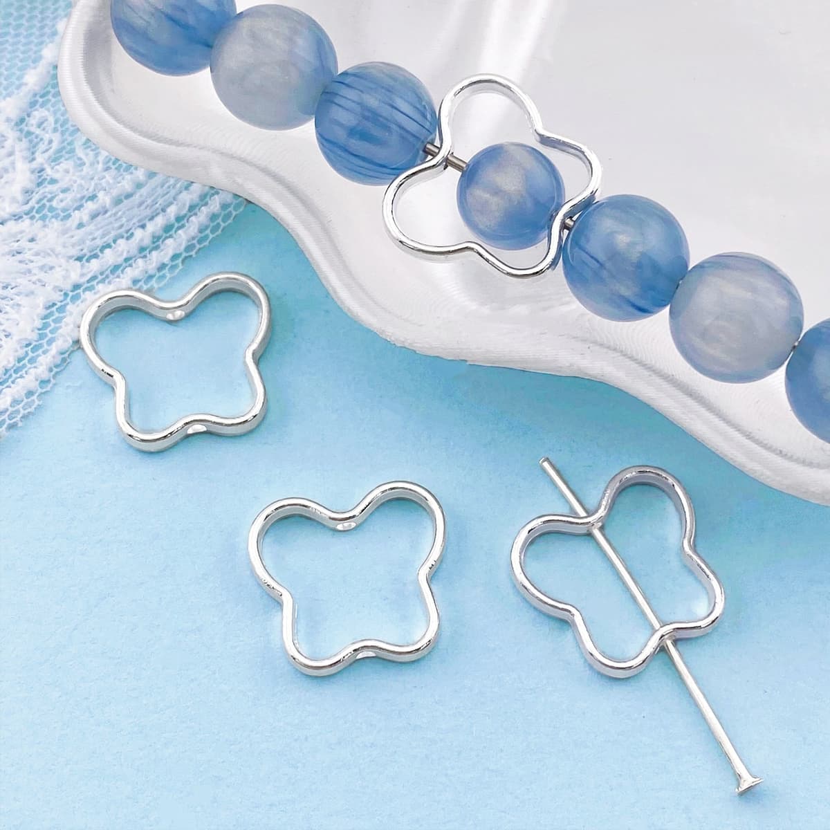 A827 [bright silver] card 8 butterfly bag bead circle 15.6*14.3mm (hole 1.6mm)