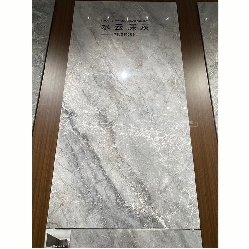 {in stock, made in foshan, guangdong} high-gloss porcelain tile 3c with g-water cloud deep gray finish