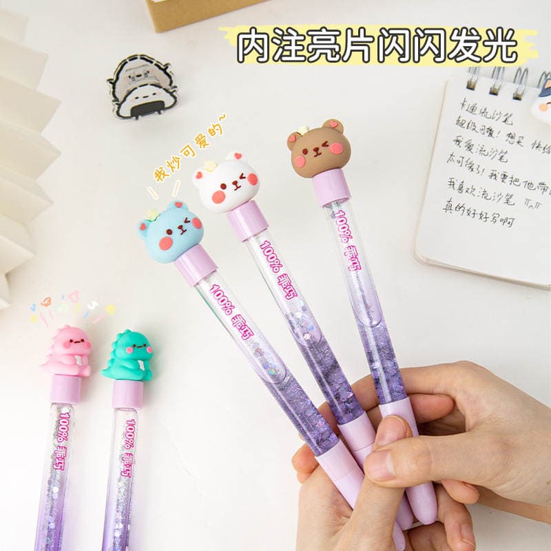 Creative Liquid Sand Pens Student Exam Prizes Stationery Cute Oil-Filled Glitter Multi-Color Animal Gel Pens Bulk Customization 4