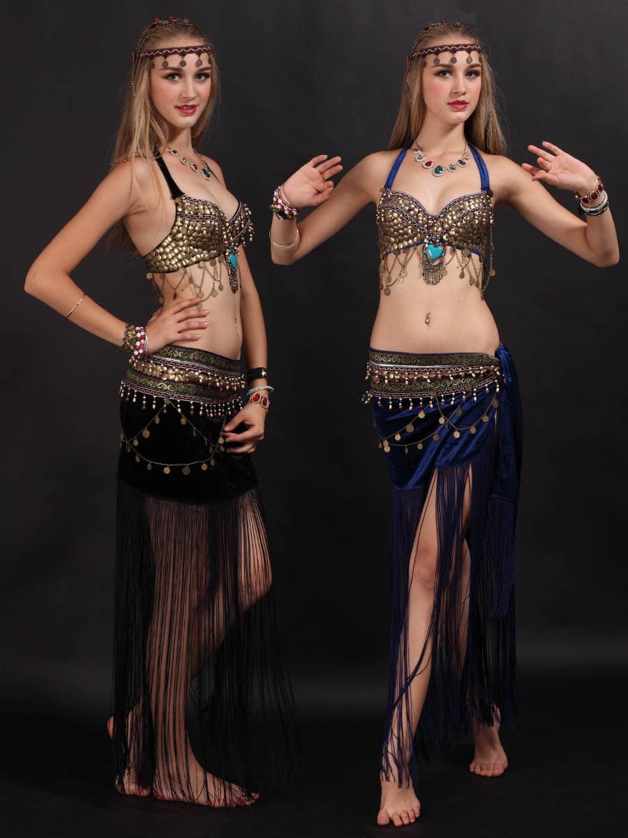 European and American Style Belly Dance Costume Tassel Ethnic Dance Xizang Costume Tribal Princess Ethnic Minority Women's Two-Piece Christmas Set 3