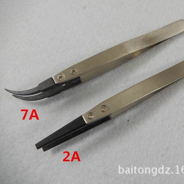 Carbon fiber permanent anti-static plastic pointed interchangeable stainless steel tweezers ESD-7A elbow tweezers 4