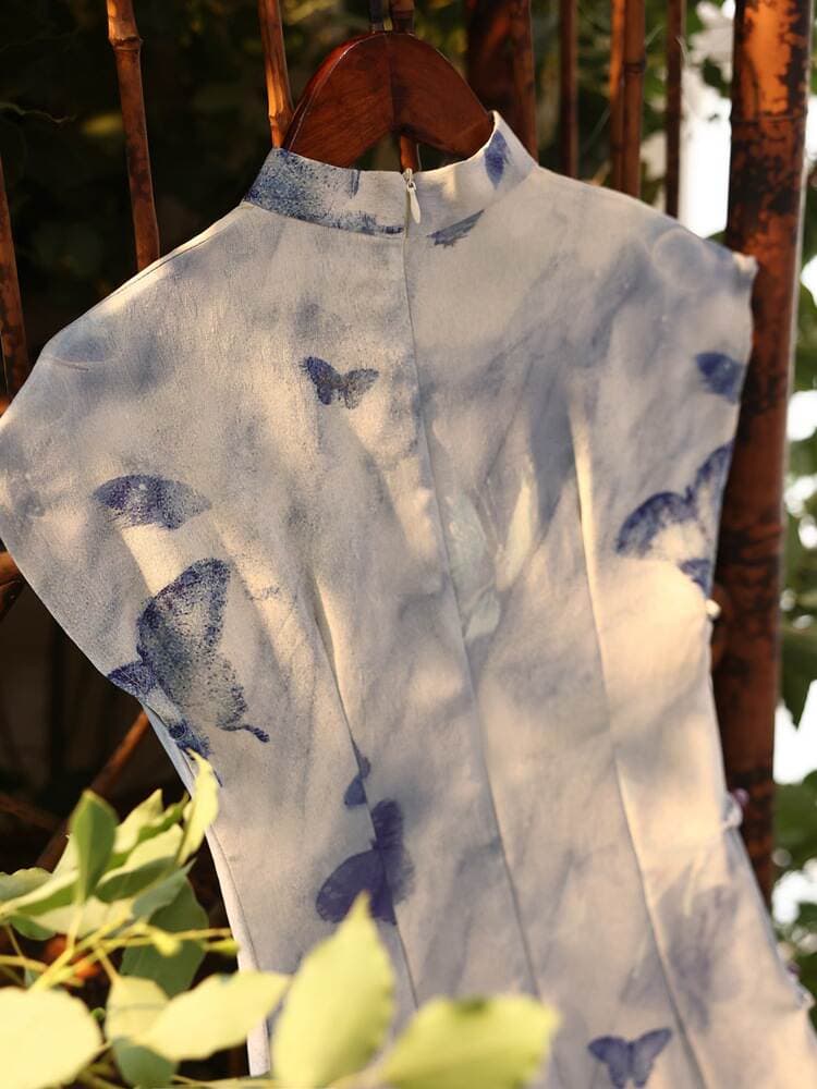 Beizhi Rhyme Retro Republic of China Style Blue Short-sleeved Cheongsam Improved New Chinese Style 2024 Summer New Daily Wear 4