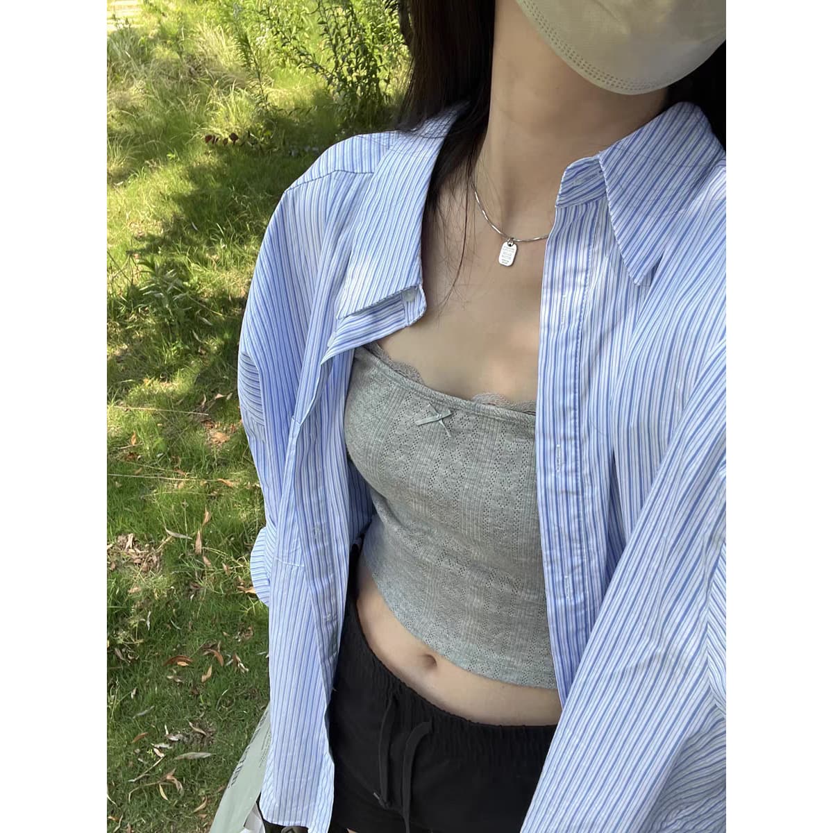 Cs014 striped shirt-blue