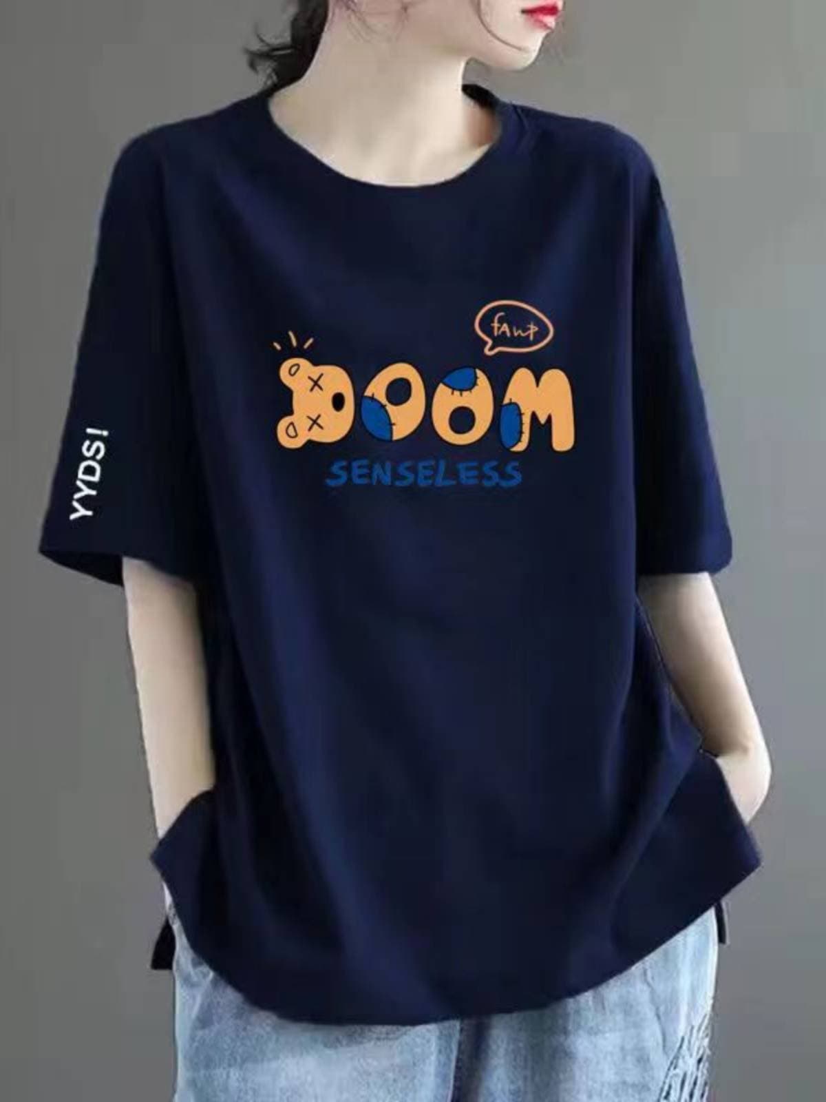 50 navy blue white sleeve [medium] bear head letter