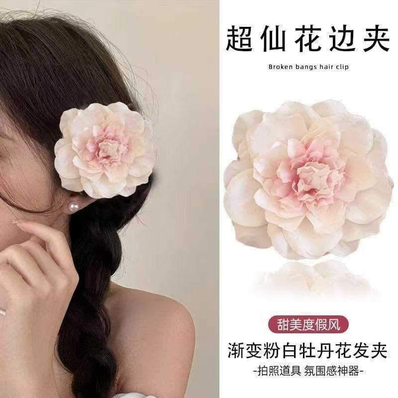 6014 resort style flower hairpin-gradient pink and white