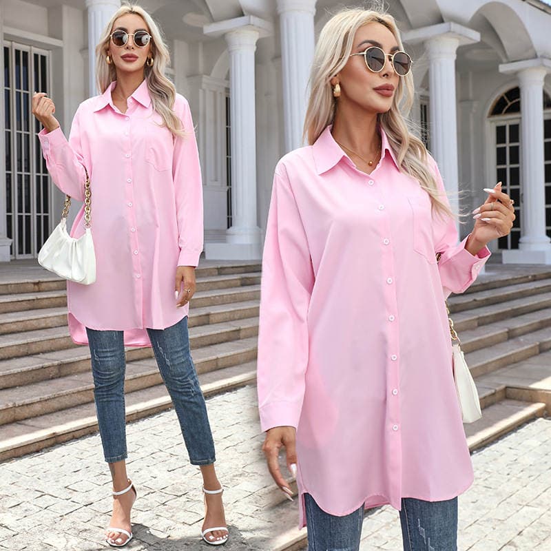 2026 Cross-Border European and American Foreign Trade Women's Clothing Autumn New Style Amazon Long Solid Color Casual Elegant Long-Sleeved Shirt for Women 3