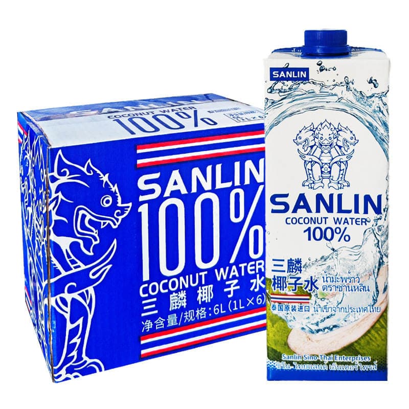 Sanlin 100% Coconut Water 1L*6 Bottles of Coconut Green Juice Imported from Thailand, Non-Concentrated Reduction 1