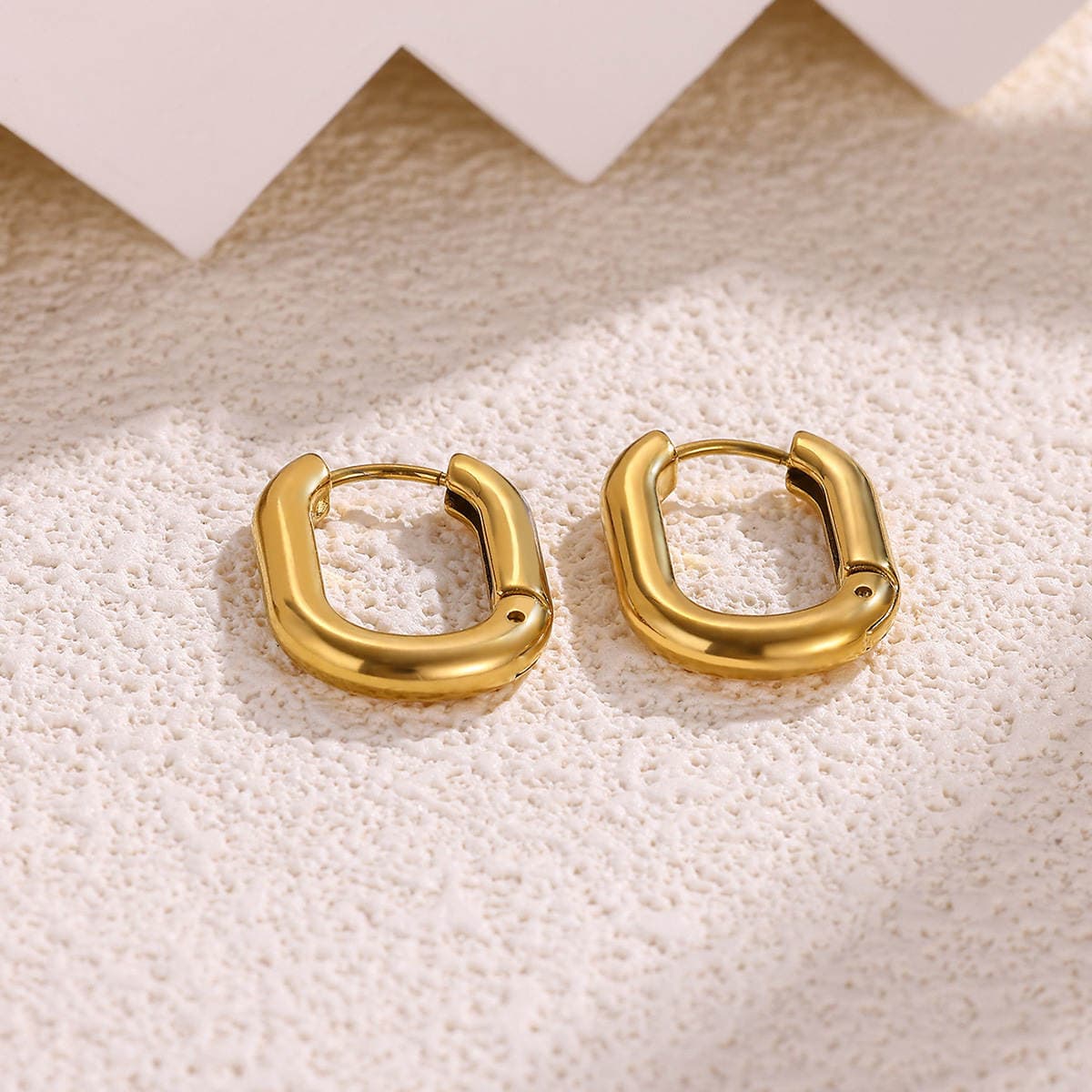 Boş Retro Oval/Dairəvi Sırğalar, Paslanmayan Polad, 18K Qızıl suyuna çəkilmiş, Unisex 3
