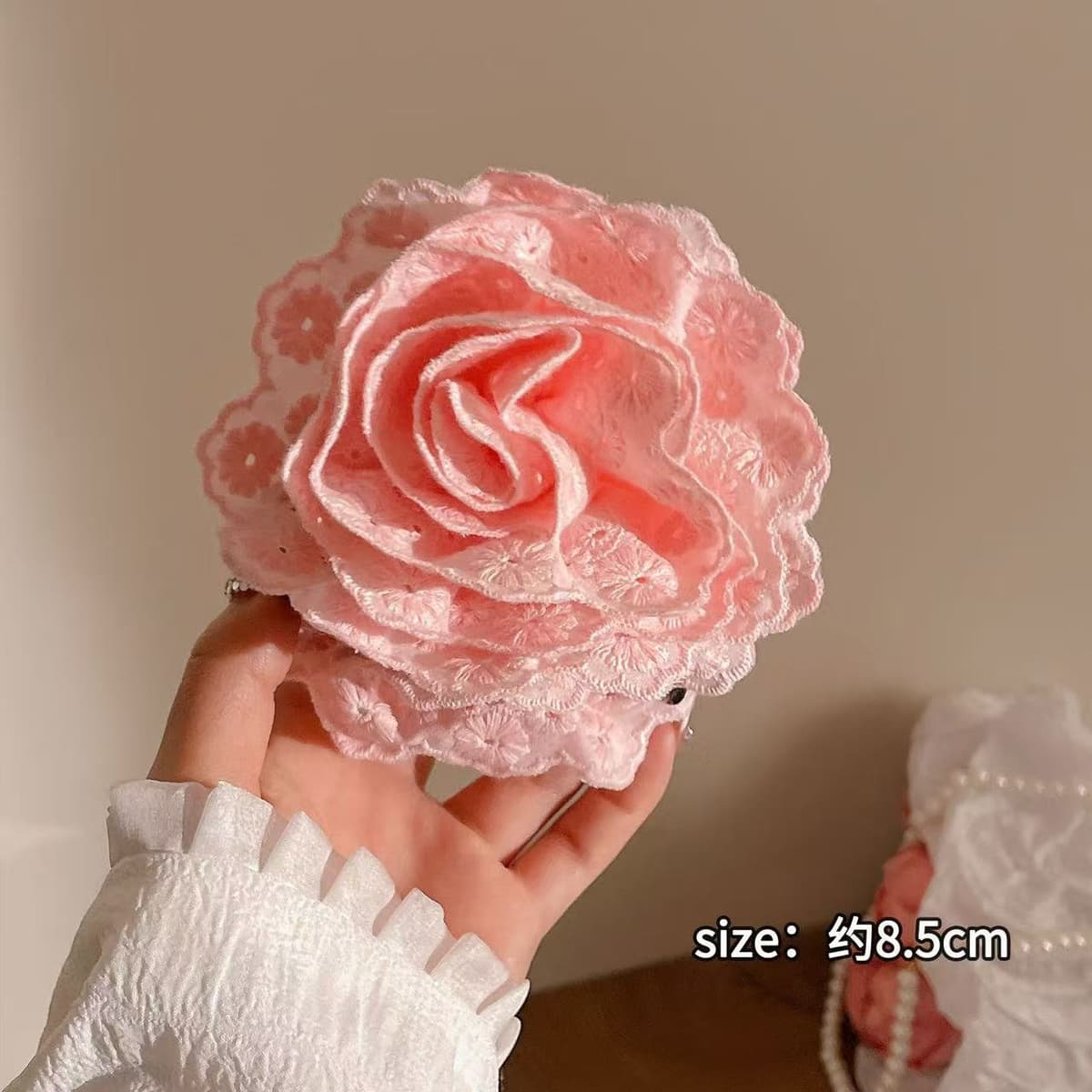 5396 fabric lace flower clip-pink