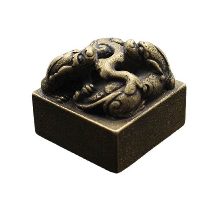 Brass solid Ruyi decoration vintage seal square seal DIY carving seal double Ruyi Dragon Ball 5
