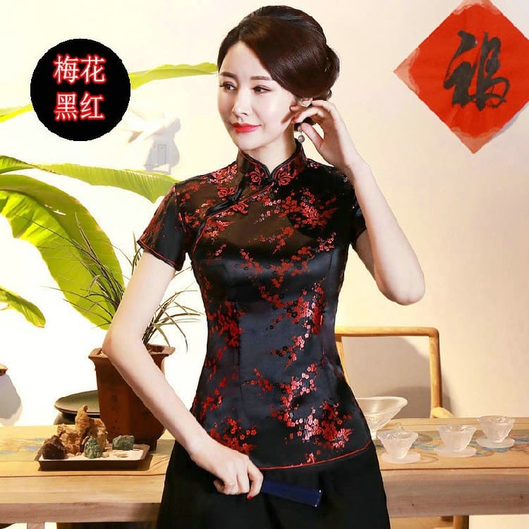 Plum blossom short sleeve (jacket) black red