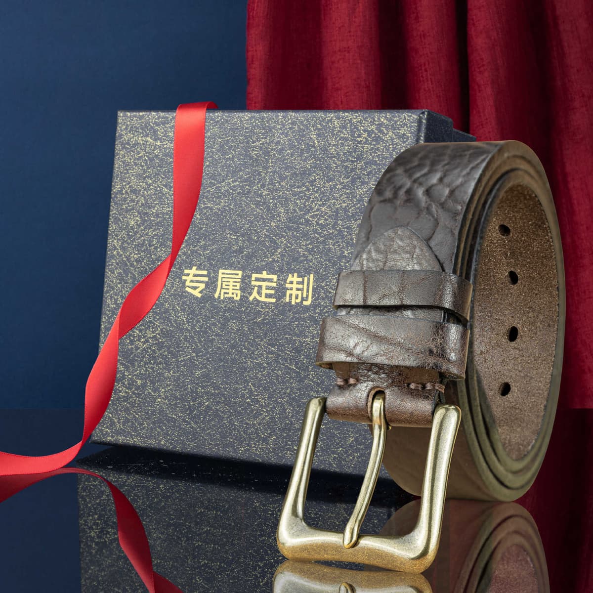 First layer bison leather [exclusive customized gift box] coffee color