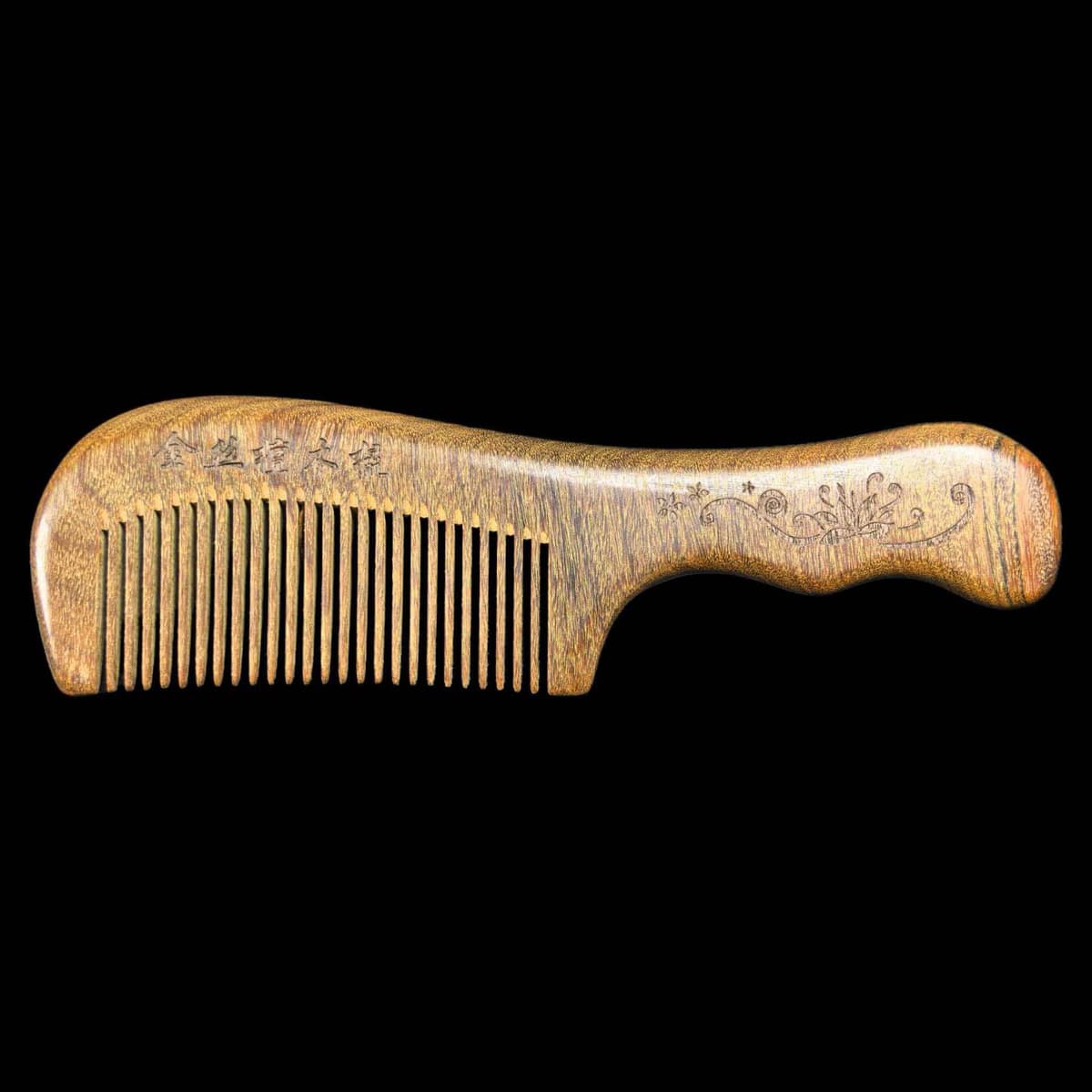 Golden green sandalwood 19cm double curved fine teeth