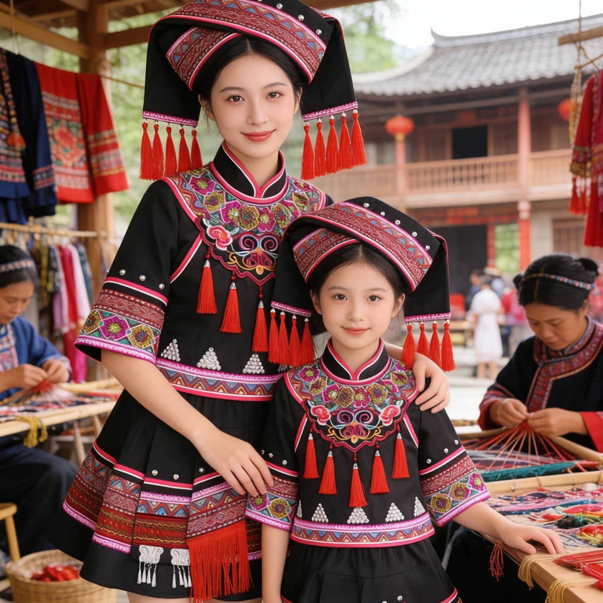 March 3Rd Ethnic Minority Clothing Parent-Child Outfits for Adults and Children, Guangxi Zhuang Ethnic Clothing, Yi Ethnic Clothing, Tujia Ethnic Clothing 1