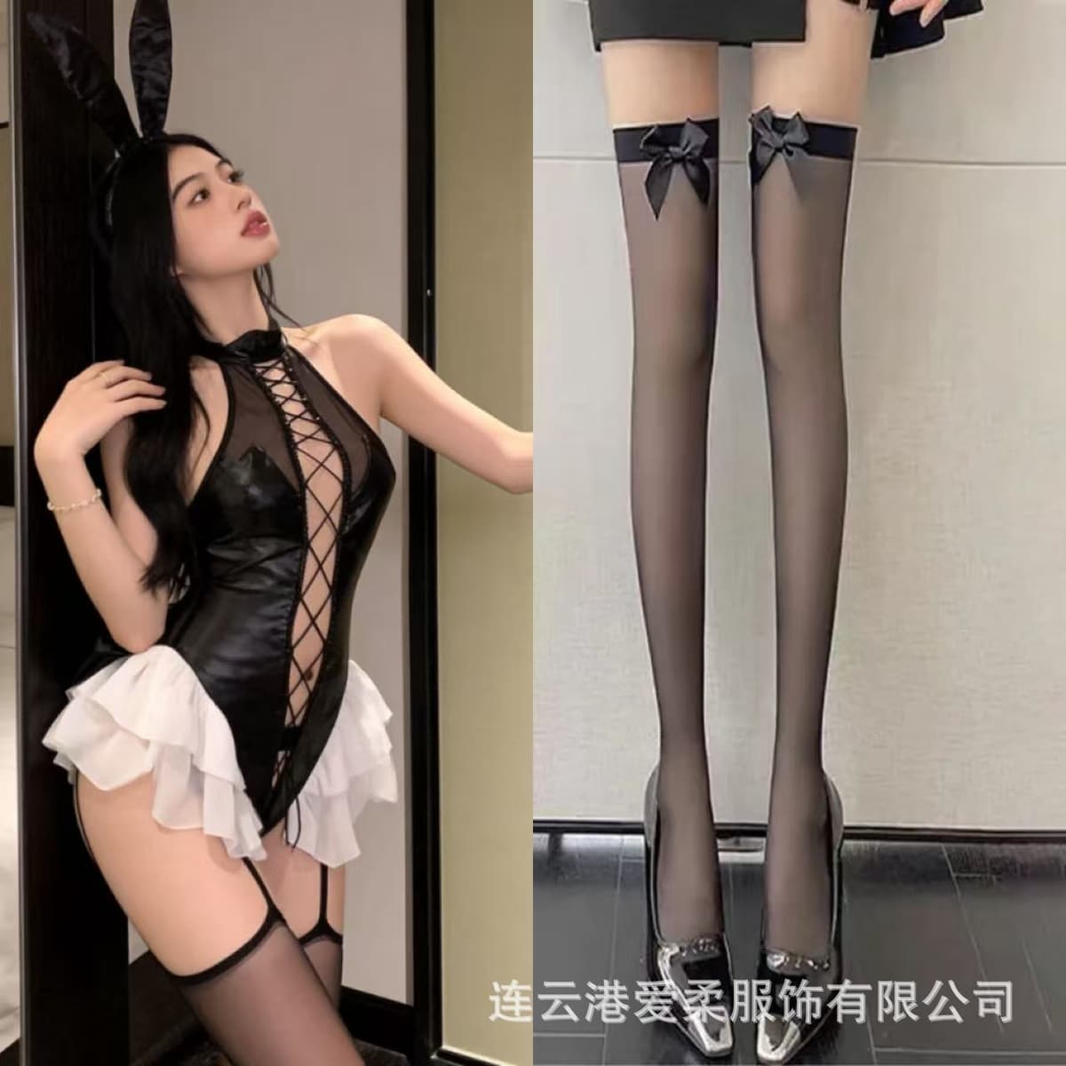 Black + black bow stockings