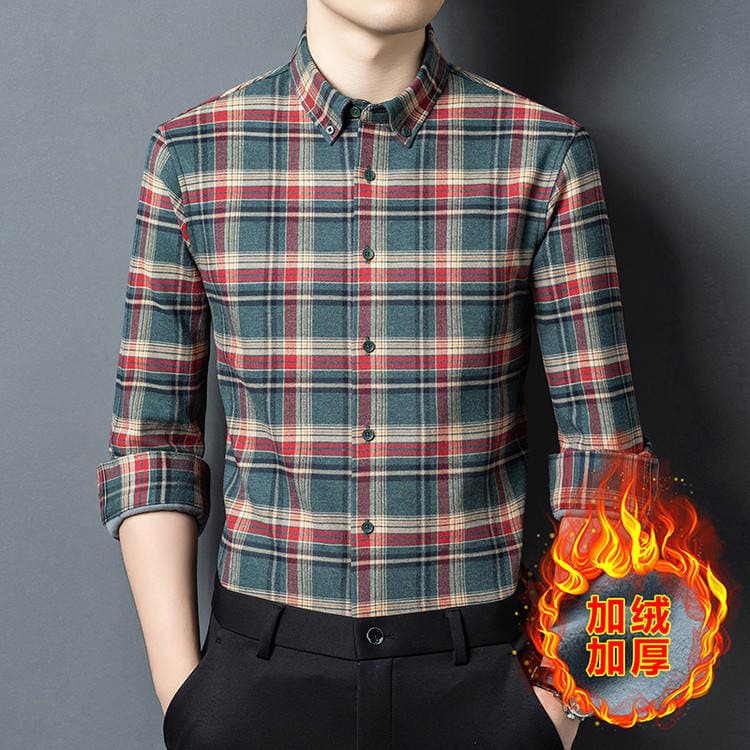 Young and Middle-Aged Men's Velvet Long-Sleeved Shirts Winter New Men's Thickened Warm Loose Plaid Shirts Dropshipping 4