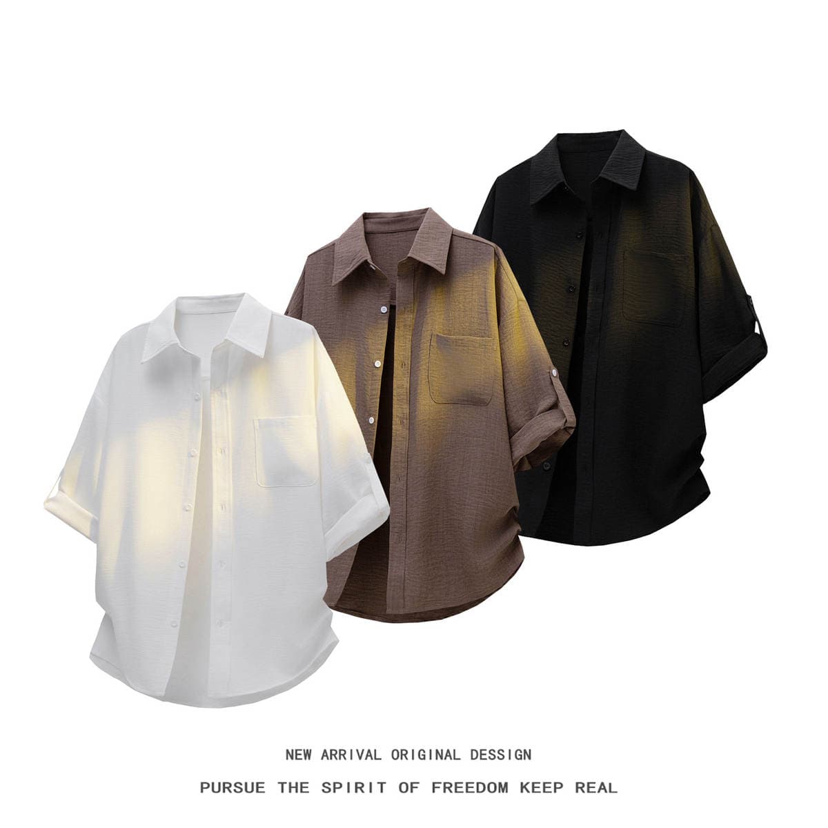 Unisex yay nazik sərbəst kəsim böyük ölçülü üç-dörddəbir qol köynək-jaket 1