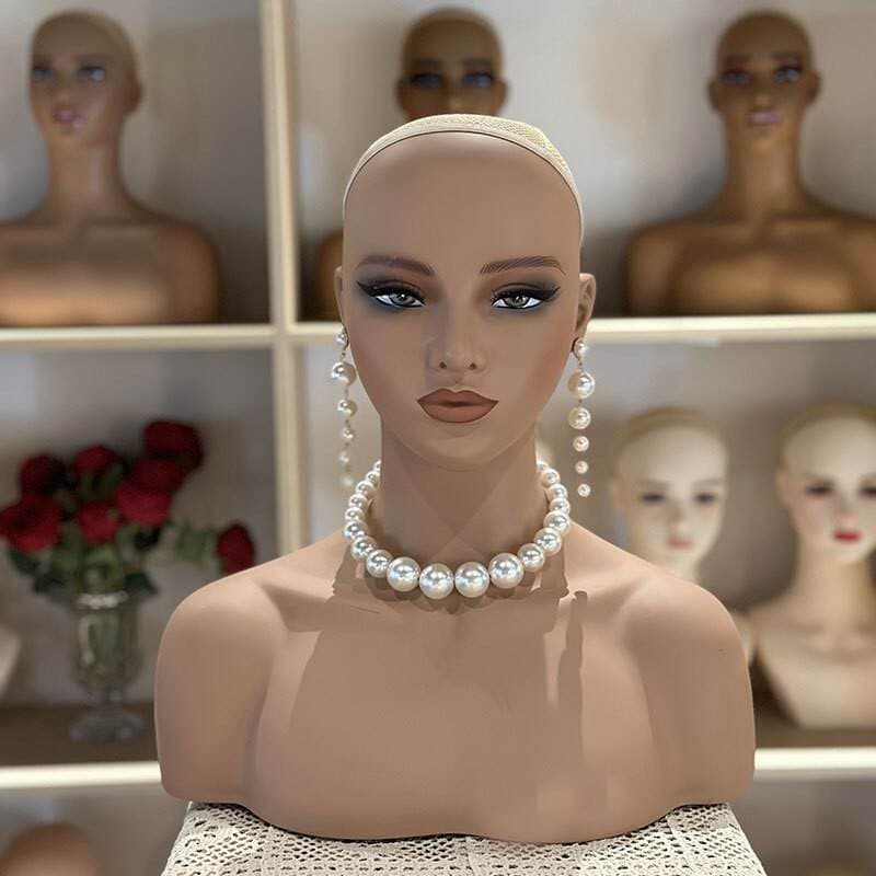 Foreign Trade Silicone Head Model Necklace Display Wig Hair European and American African Pvc Mannequin Head Black Skin Color Half Body 3