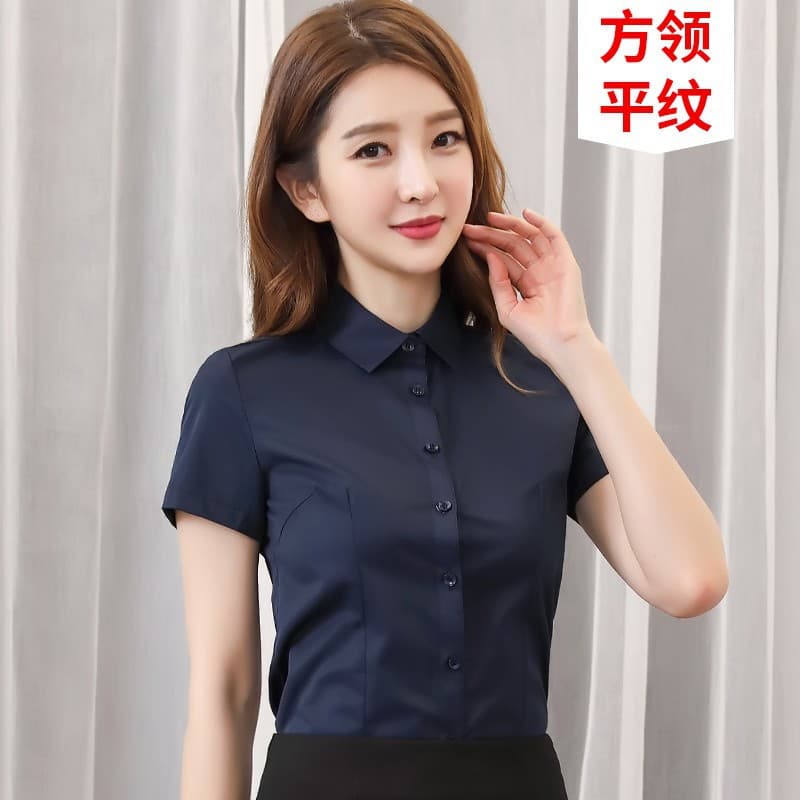[Short sleeve] navy blue square collar
