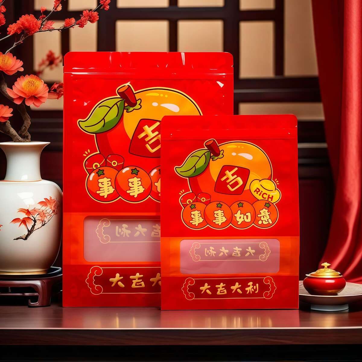 Everything Goes Well in the New Year Gift Packaging Bags, Candy, Candied Fruits, Dry Goods, Self-Standing Ziplock Bags, Wedding and Housewarming Universal Bags 4