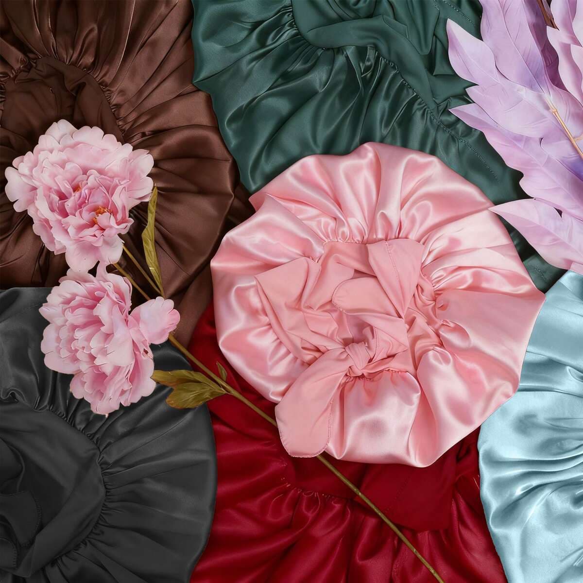 Amazon Single-Layer Satin Ribbon Cross Round Hat with Bow, Imitation Silk Beauty and Hair Care Hat, Sleep Cap for Women Wholesale 4