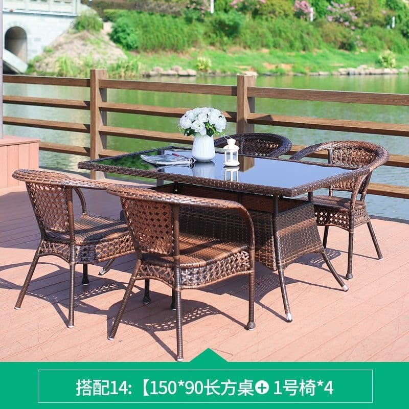 150 rattan rectangular table + 4 chairs with cushions