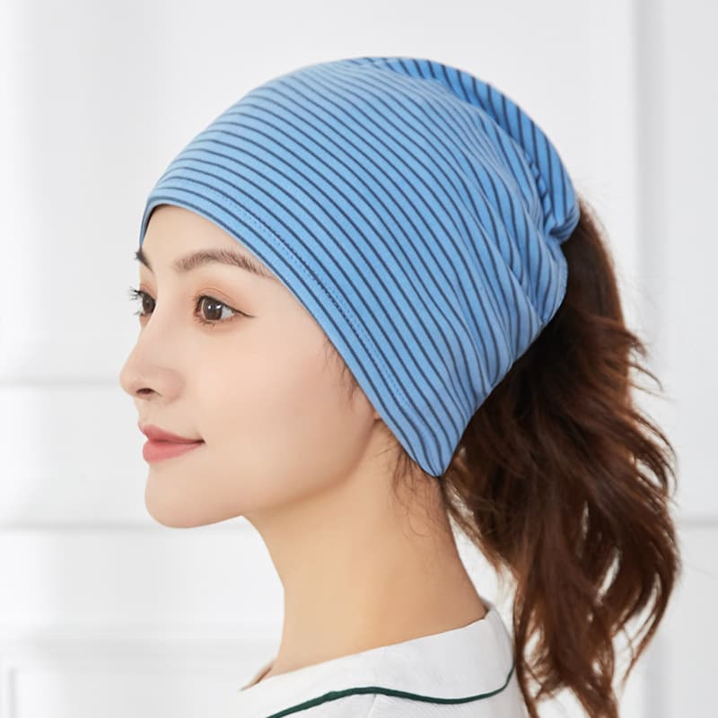 De Velvet Blue Strip Stack Cap [Various Wearing Methods]]