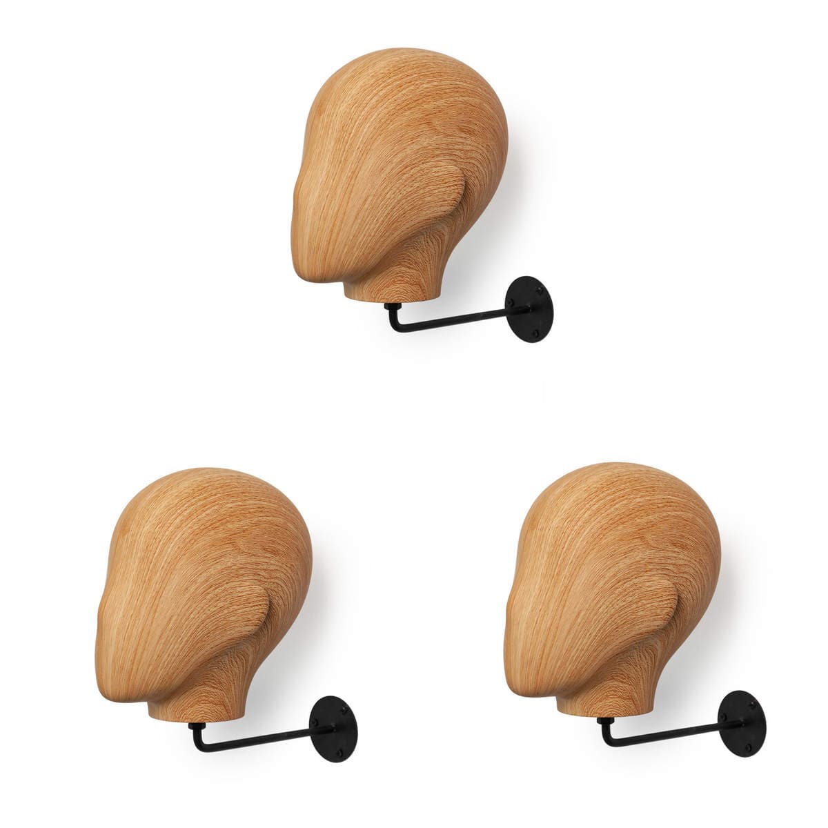Wall-Mounted Wood Grain Hat Display Stand, Wig Display Rack, Hat Storage Rack with Black Base 1