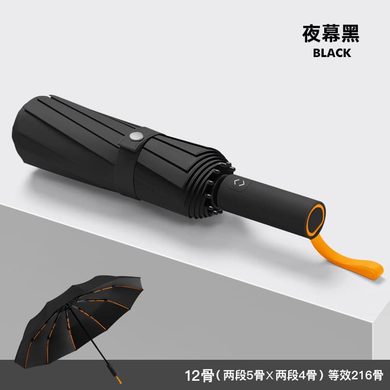 216-rib fully automatic umbrella [12k*18 ribs, uv protection, enhanced storm resistance] - obsidian black