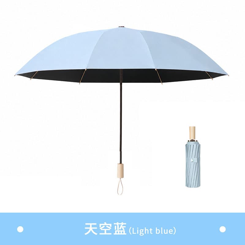 [solid wood handle] jiuhe version eight-bone manual umbrella - for both rain and shine - sky blue