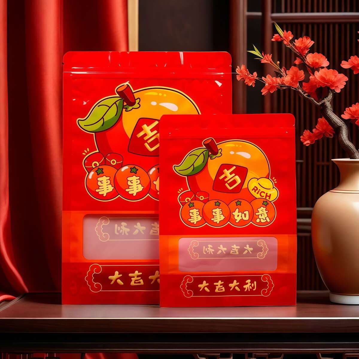 Everything Goes Well in the New Year Gift Packaging Bags, Candy, Candied Fruits, Dry Goods, Self-Standing Ziplock Bags, Wedding and Housewarming Universal Bags 1