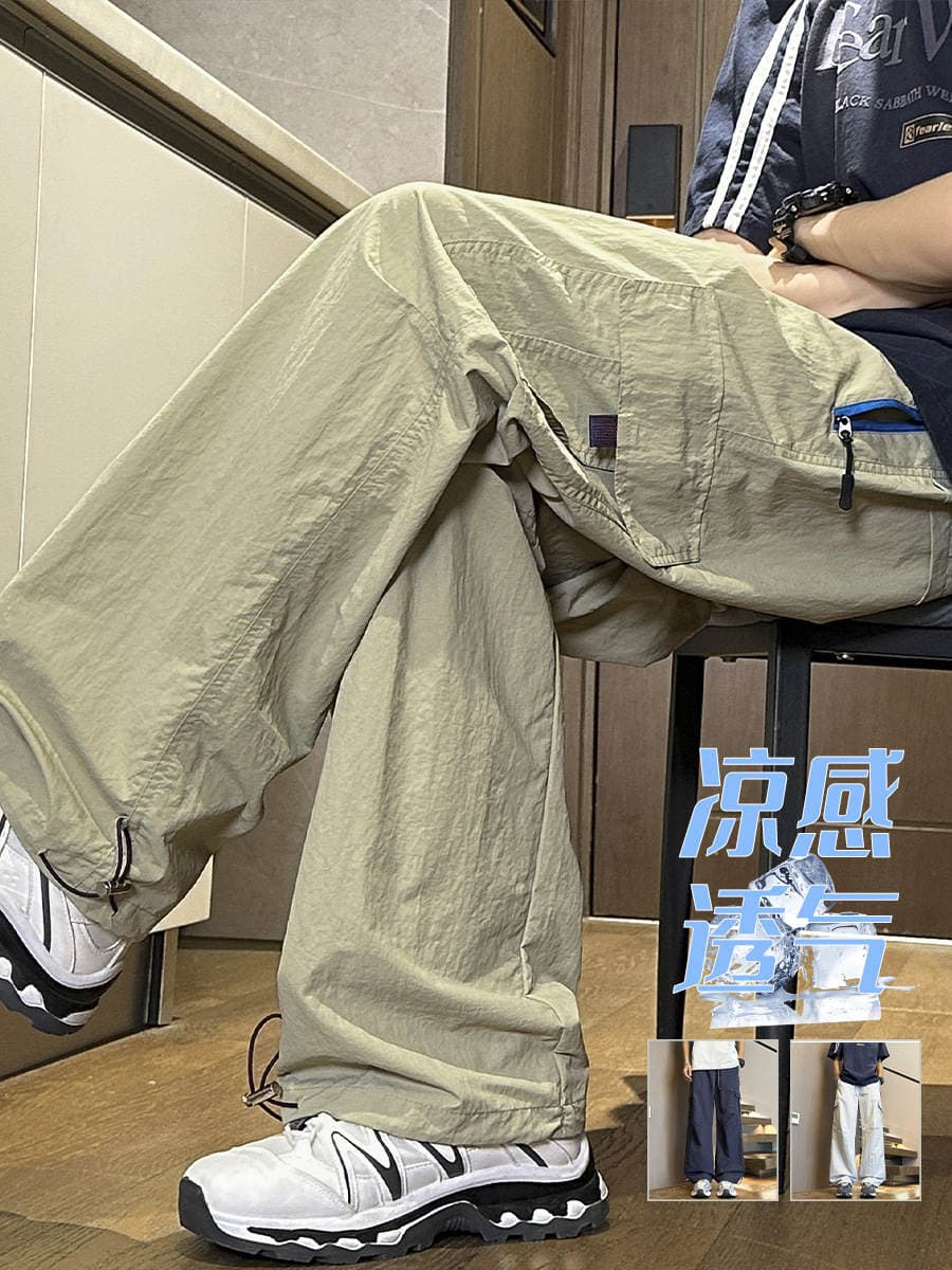Teenagers Summer Thin Cargo Pants Boys Junior High School Students Ice Silk Quick-Drying Casual Pants Big Children Straight Pants 3
