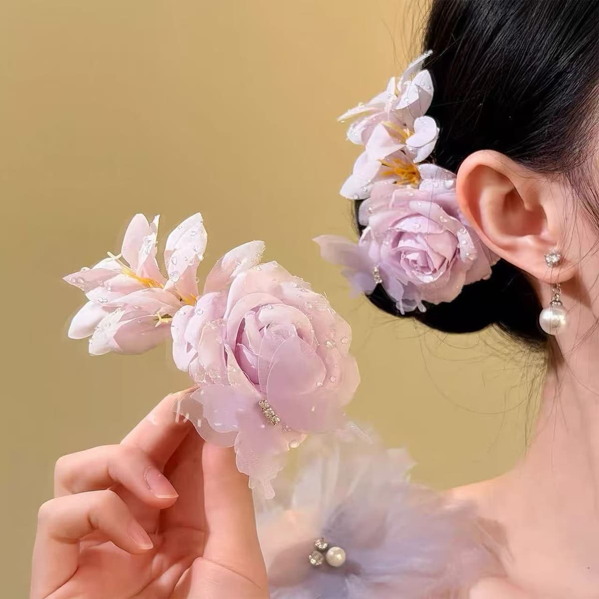 7287 spring flower hairpin-purple butterfly dew
