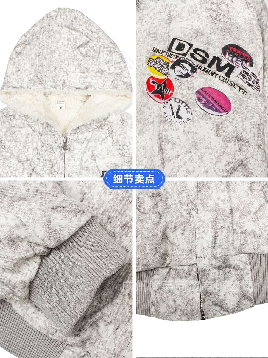 Cross-Border Men's and Women's Same Style Full-Print Velvet Thickeneded Cotton Jacket for Winter Loose Cashmere Warm All-In-One Hooded Jacket 4