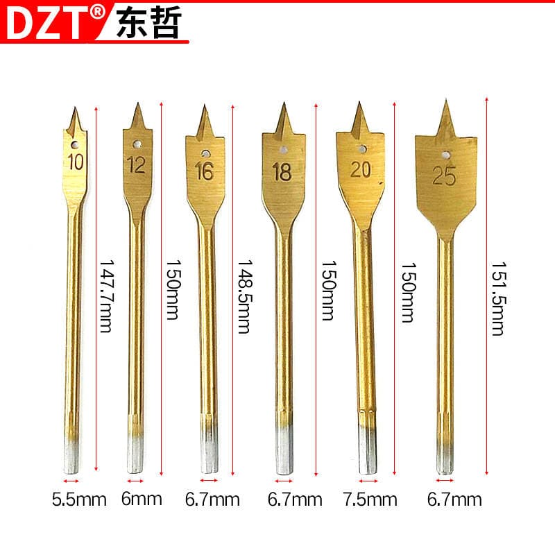 Three-Point Woodworking 6Pc Flat Drill Hexagonal Shank Woodworking Hole Opener Set Flat Drill Bit Wood Board Hole Puncher 3